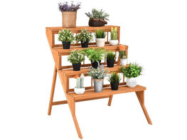 Costway 4 Tier Wood Plant Stand Flower Pot Holder Display Shelves Rack Stand Ladder Step - Yellow