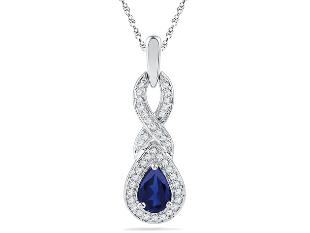 1/2 Carat (ctw) Lab-Created Blue Sapphire Infinity Pendant Necklace in 10K White Gold with Diamonds 1/8 Carat (ctw)
