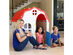 Costway Kids Cottage Playhouse Foldable Plastic Play House Indoor Outdoor Toy Portable - Beige + Red + Blue