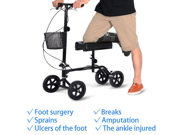 Costway Steerable Foldable Knee Walker Scooter Turning Brake Basket Drive Cart Black 