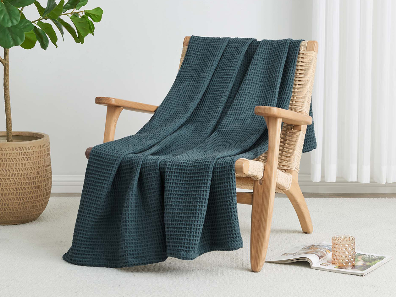 Vintage Cotton Waffle Blanket (King/Indigo)
