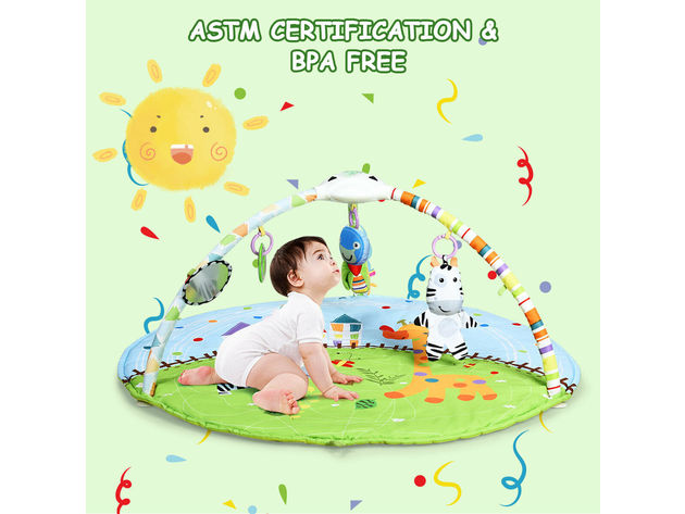 Costway Baby Activity Gym Play Mat w/ Hanging Toys Projector Infant Educational Playtime - Blue + Green