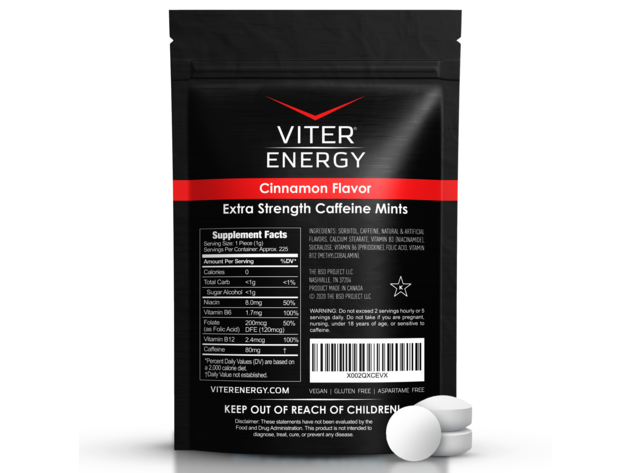Viter Energy Extra Strength Caffeine Mints - Cinnamon / 1/2 LB BULK (MINTS ONLY)