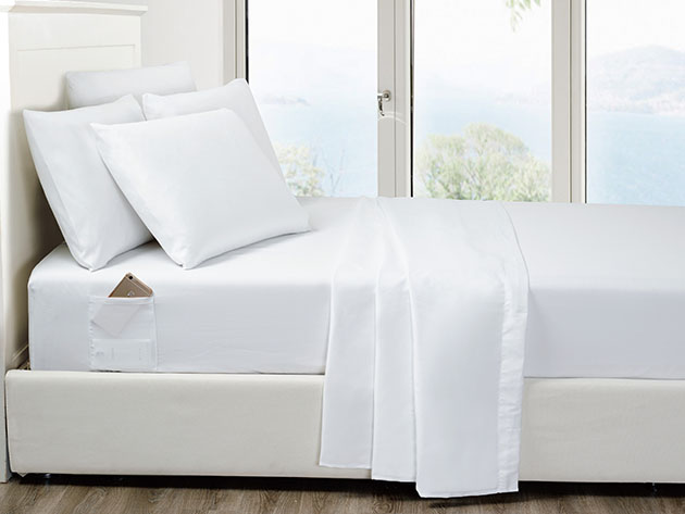 6-Piece White Ultra-Soft Bed Sheet Set With Side Pockets (Queen)