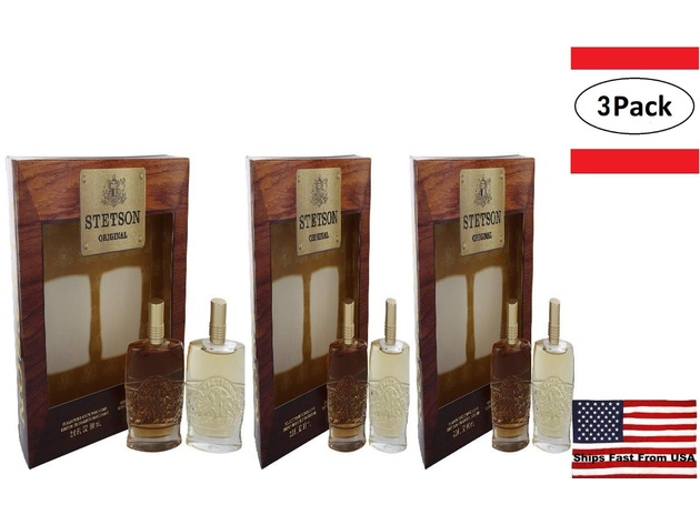 3 Pack STETSON by Coty Gift Set -- 2 oz Collector's Edition Cologne + 2 oz Collector's Edition After Shave for Men