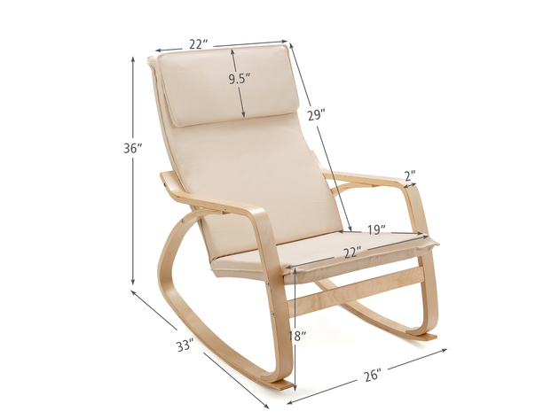 Costway Set of 2 Bentwood Rocking Chair Relax Rocker Lounge Chair w/Fabric Cushion - Beige
