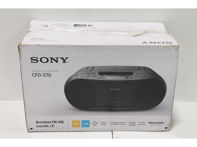 Sony CFD-S70-BLK CD/MP3 Cassette Boombox Home Audio Radio With Aux -- Black (new)