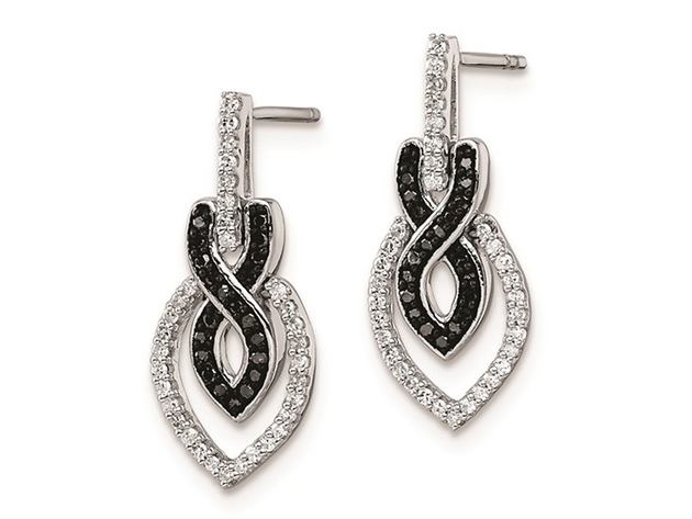 1/3 Carat (ctw) Black & White Diamond Dangle Earrings in Sterling Silver