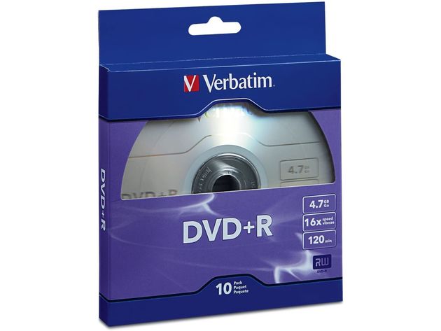 Verbatim DVD+R 4.7GB, 16X Speed, 120 Minutes Recordable Media Disc, 10 Pack