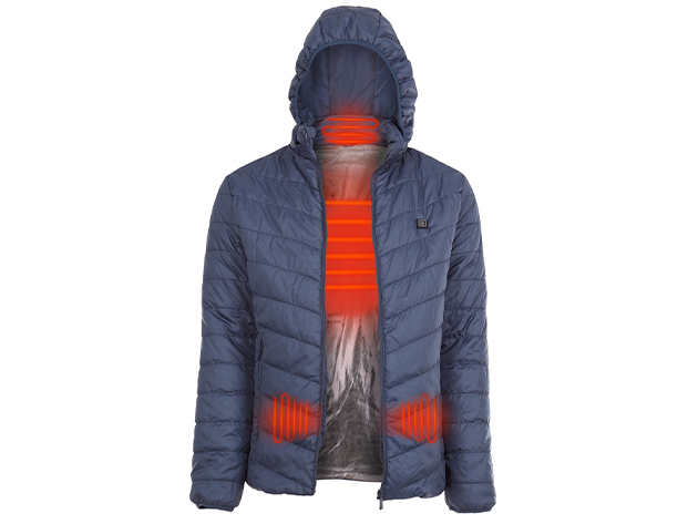 CALDO-X Heated Jacket with Detachable Hood (Navy/Small, Requires Power Bank)