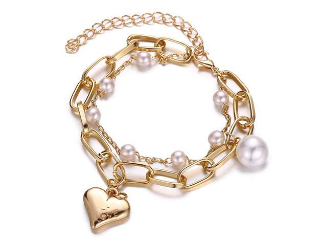 2-Piece Heart & Pearl Bracelet