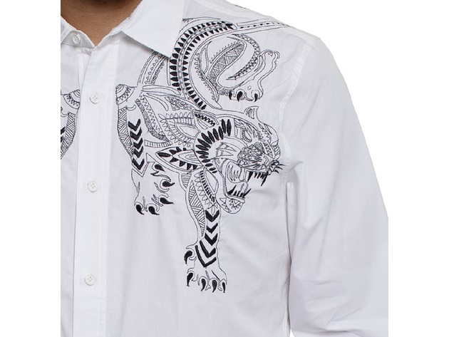 Sean John Men's Embroidered Tiger Shirt White Size 2 Extra Large