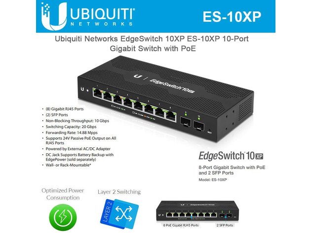 Ubiquiti Networks EdgeSwitch ES 10XP, Managed 10-Port Gigabit Switch with PoE (Used, Open Retail Box)
