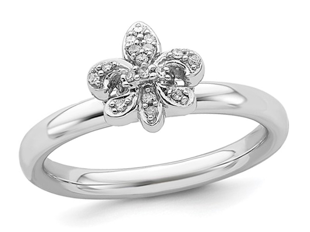 Fleur de lis Ring with Diamond Accent in Sterling Silver - 7 | Joyus