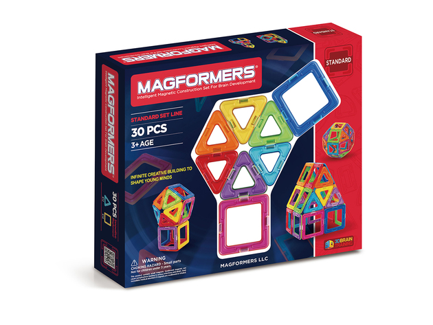 Magformers Basic Rainbow Set Multicolor Magnetic Tiles, Create 3D Structures from 2D Nets, 30 Pieces (New Open Box)
