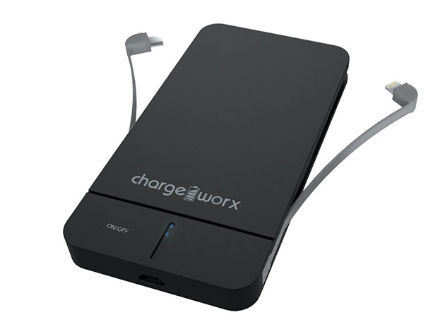 Chargeworx 5000mAh Slim Power Bank with Built-In Lightning & Micro USB Cables