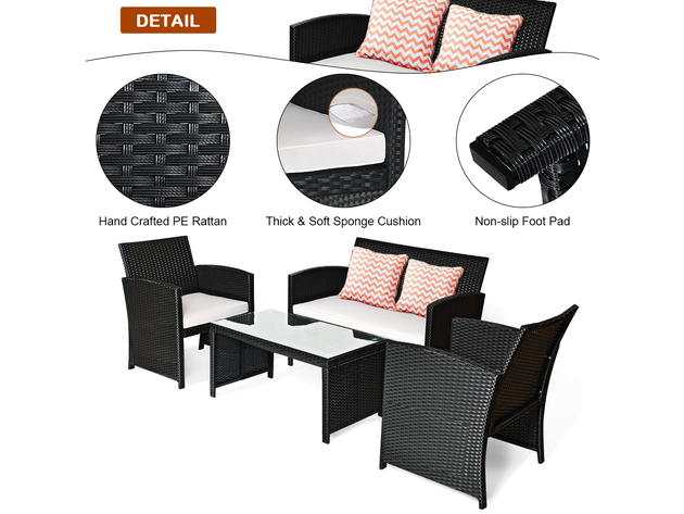 Costway 4 Piece Patio Rattan Furniture Conversation Set Cushioned Sofa Table Garden Black