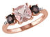 Morganite and Smokey QuartzThree Stone Ring 2.14 Carat (ctw) with Diamonds in Rose Sterling Silver - 10