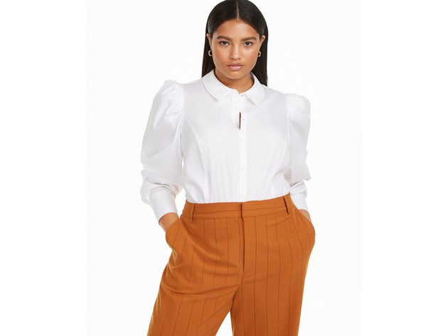Danielle Bernstein Women's Plus Size Puff Sleeve Bodysuit White Size Small