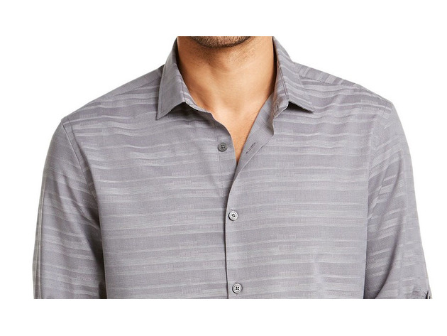 Alfani Men's Linear Dobby Shirt Gray Size Large