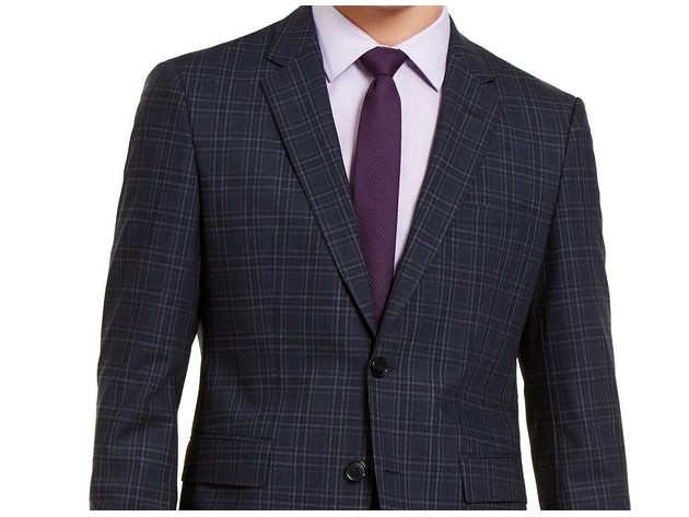 Hugo Boss Men's Modern-Fit Stretch Dark Blue Plaid Suit Jacket Blue Size 36