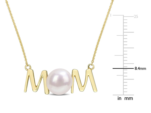 7-7.5MM Freshwater Cultured Pearl MOM Pendant Necklace in 10K Yellow Gold with Chain