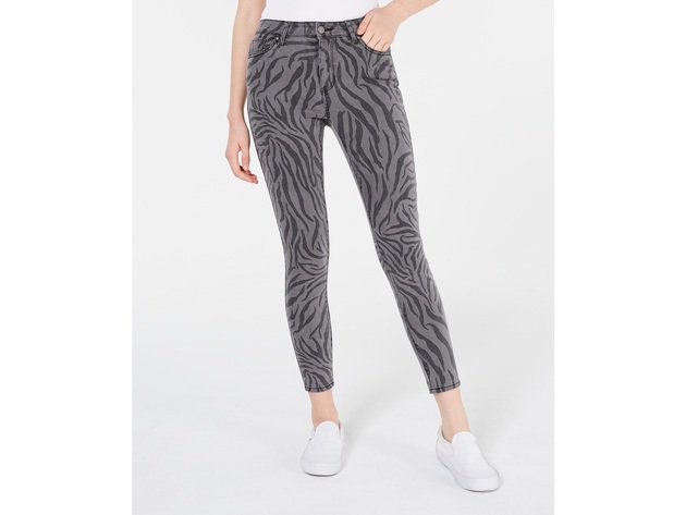 Tinseltown Women's Juniors' Zebra-Print Skinny Jeans Gray Size 9
