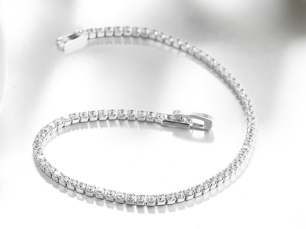 Tennis Necklace & Bracelet with Swarovski Crystals (White Gold)