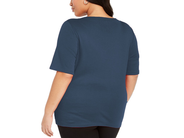 Karen Scott Women's Plus Size Cotton V-Neck Top Navy Size 2X