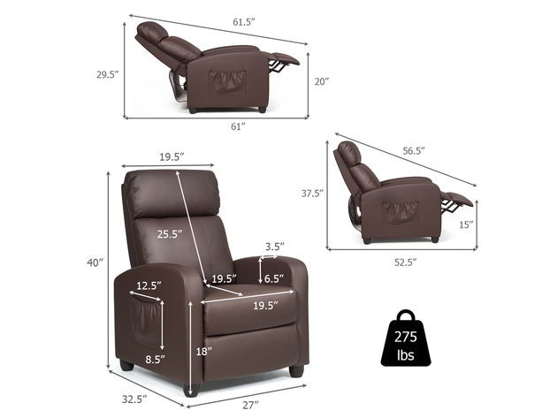 Recliner Massage Chair, Ergonomic Adjustable Single Sofa with Padded Seat - Brown