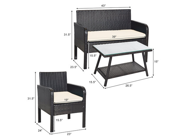 Costway 8 Piece Patio Rattan Wicker Furniture Set Conversation Sofa Bench Cushioned - White