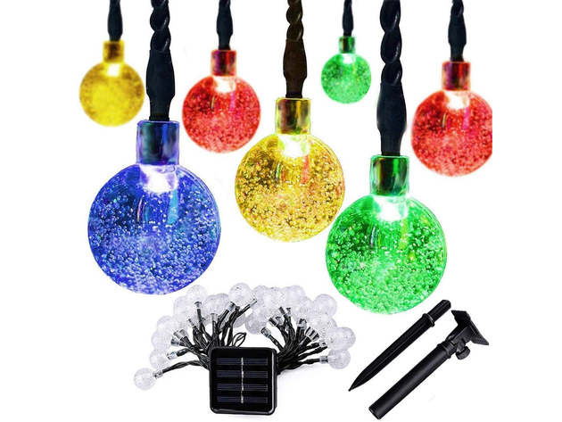 Solar String Lights 20 LED 16Ft Outdoor Colored Waterproof Crystal Ball Lights