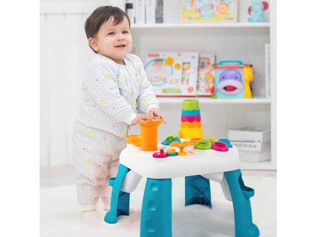 Costway 2 in 1 Learning Table Toddler Activity Center Sit to Stand Play BluePink - Blue (As Picture Shows)