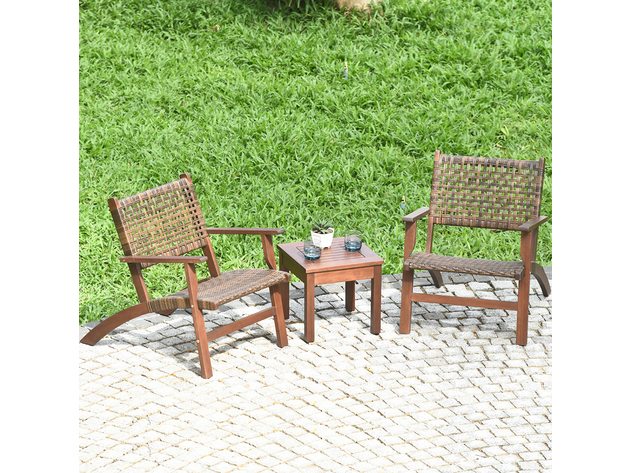 Costway 3 Piece Patio Rattan Furniture Set  Coffee Table - Brown