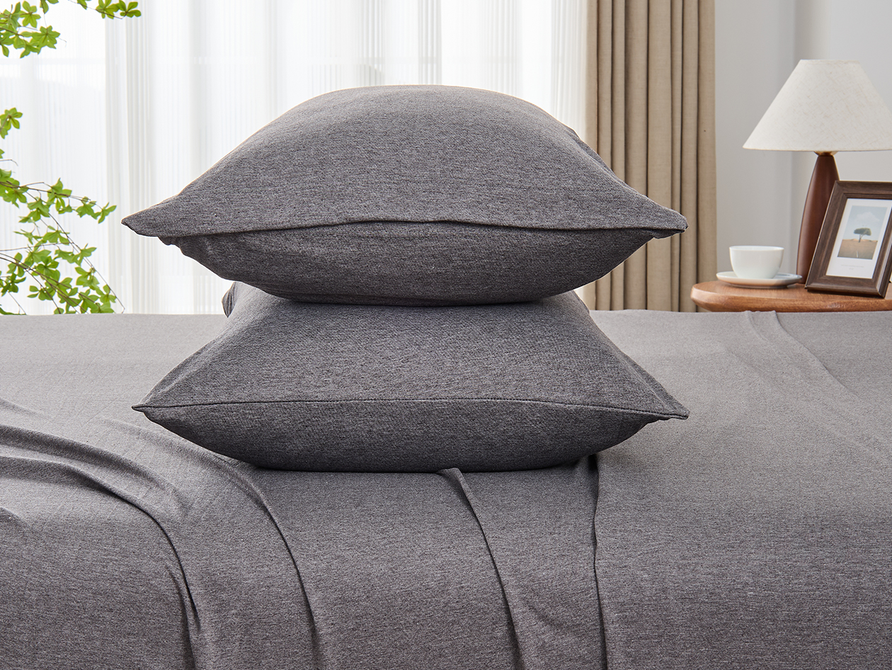 Kathy Ireland 4 Piece Heathered Jersey Knit Cotton Sheet Set (Queen/Dark Gray)