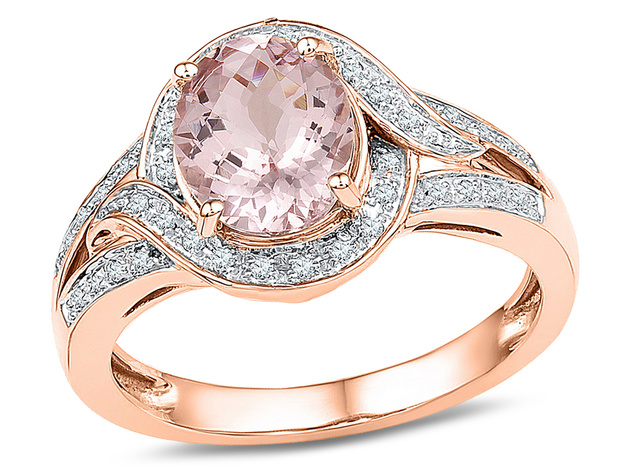 10K Rose Pink Gold 1.50 Carat (ctw) Morganite Ring with Diamonds 1/8 Carat (ctw) (I1-I2 Color H-I) - 8
