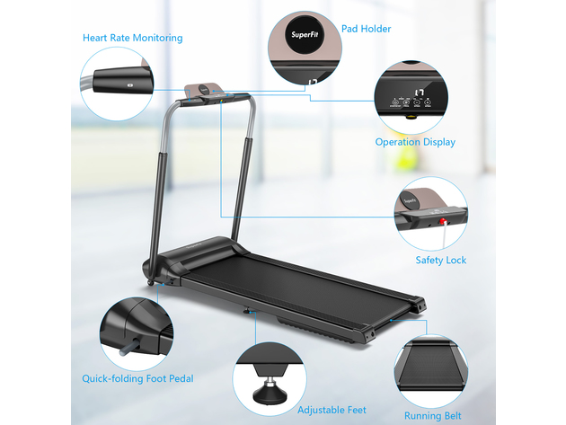 3HP Folding Treadmill Compact Walking Jogging Machine W/Touch Screen APP Control - Black