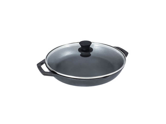 Lodge LC12EP 12 inch Seasoned Cast Iron Every Day Pan with Glass Lid