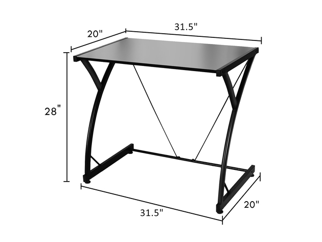 Costway Glass Top Computer Desk Laptop Writing Study Workstation Z-Shaped Metal Frame - Black