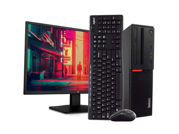 Lenovo ThinkCentre M900 Desktop PC Computer - Intel i5-6500 3.20GHz, 16GB RAM, 512GB SSD, Windows 10 Pro, New 23.6" FHD V7 LED Monitor, Wireless Keyboard & Mouse, New 16GB Flash Drive, Wi-Fi (Renewed)