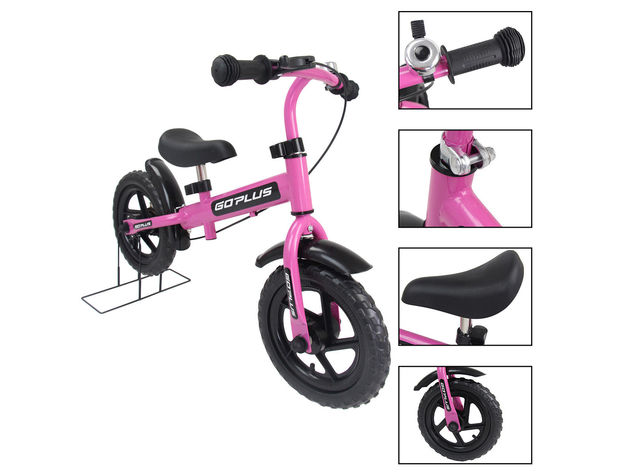 12'' Pink Kids Balance Bike Children Boys & Girls with Brakes and Bell Exercise - Pink + Black