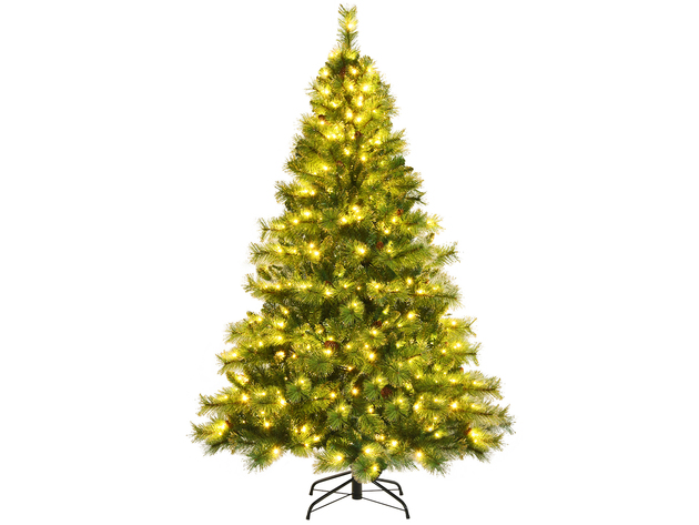 Costway 6ft\7ft\8ft Pre-lit Hinged Christmas Tree w/ 777\1233\1913 Glitter Tips & Pine Cones