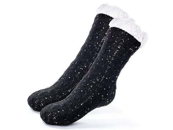 Extra Thick Winter Slipper Socks with Non-Slip Grip  - Black - Product Image
