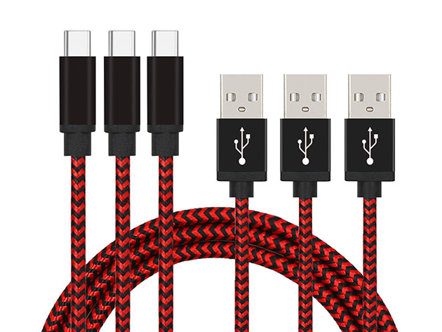 10Ft Nylon Braided USB-C Cable (3-Pack/Red) | Gadget Hacks