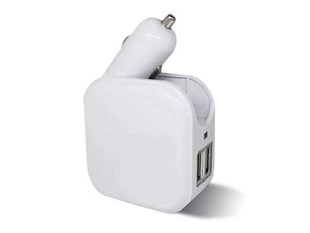 2-in-1 Car & Wall USB Charger  (White)