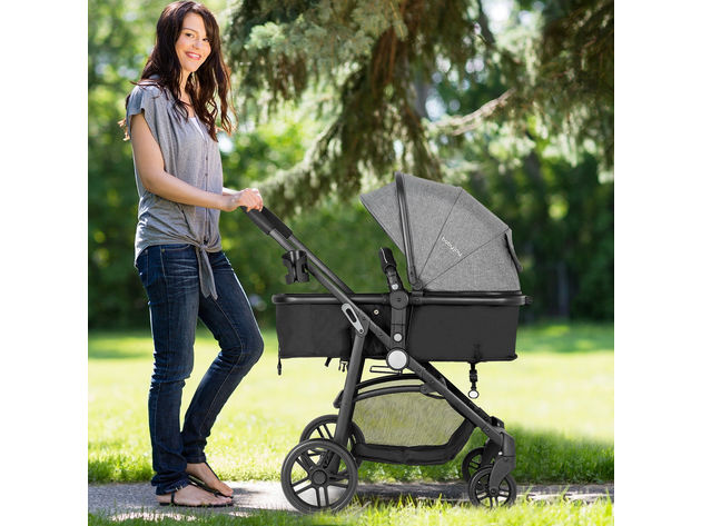Costway 2 In1 Foldable Baby Stroller Kids Travel Newborn Infant Buggy Pushchair Gray - Black