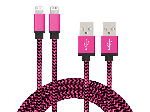 10Ft Nylon Braided Lightning Cable (2-Pack/Pink)