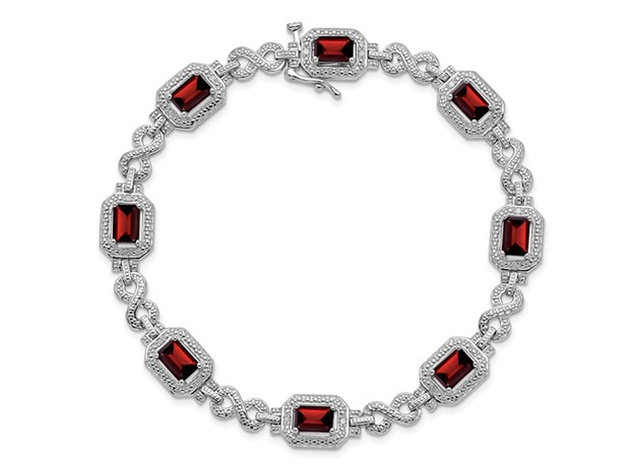 Sterling Silver Emerald-Cut Garnet Bracelet 4.80 Carats (ctw) with Diamonds