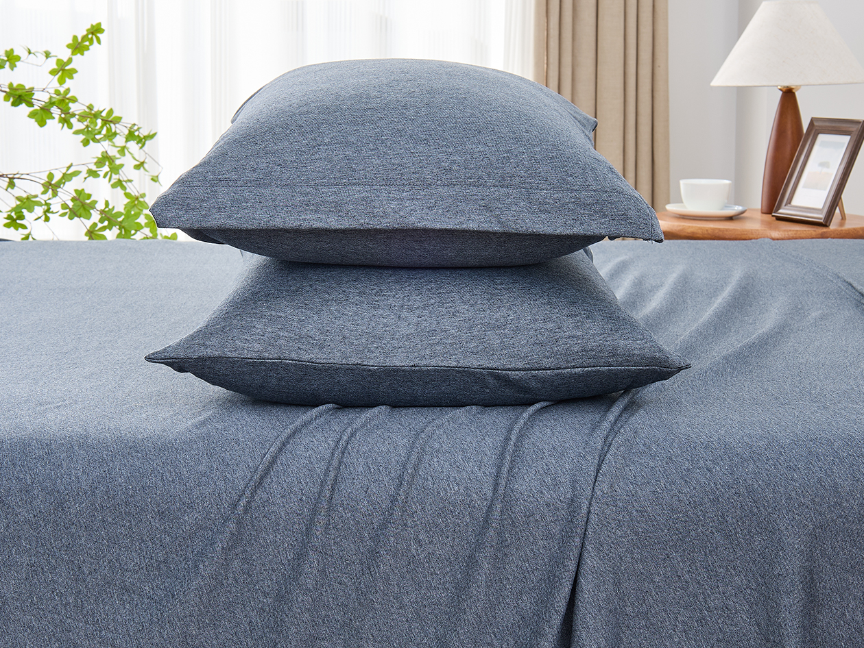 Kathy Ireland 4 Piece Heathered Jersey Knit Cotton Sheet Set (Full/Denim)