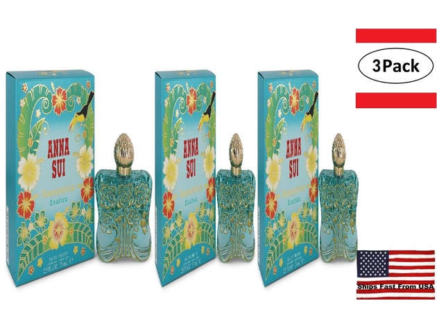 3 Pack Anna Sui Romantica Exotica by Anna Sui Eau De Toilette Spray 2.5 oz for Women